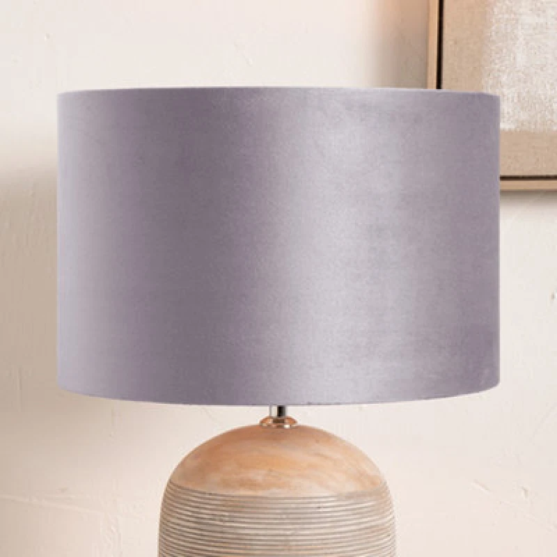 Image of Pacific Lifestyle 40Cm Light Grey Velvet Cylinder Table Lampshade Elegant Drum Floor Lamp Shade