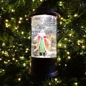 Image of 29cm Snowtime Christmas Water Spinner Antique Effect Lantern With Santa & Reindeer Scene Dual Power