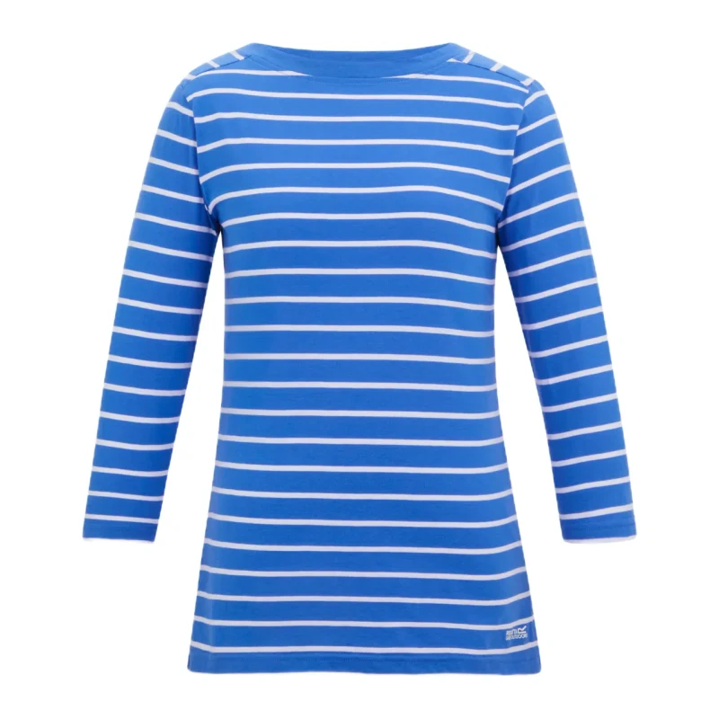 Image of Regatta Womens Bayletta II 3/4 Sleeve Stripe Top in Blue Size: 18 Blue Female 18
