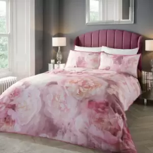 image of Rose Bloom Print 100% Cotton 200 Thread Count Duvet Cover Set, Pink, King - Soiree