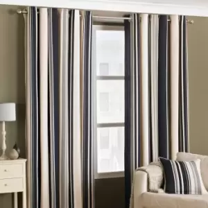 Image of Riva Home Broadway Modern Stripe Ringtop Eyelet Curtains (Pair) Polycotton Black (117X183Cm)