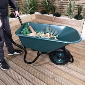 image of 110 Litre 150kg Capacity Heavy Duty Outdoor Pneumatic Plastic Garden Wheelbarrow in Green