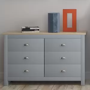 Image of Fwstyle Traditional 6 Drawer Chest Of Drawers Matt Grey & Light Oak