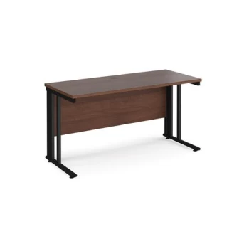 image of Office Desk 1400mm Rectangular Desk With Cable Managed Leg Walnut Tops With Black Frames 600mm Depth Maestro 25