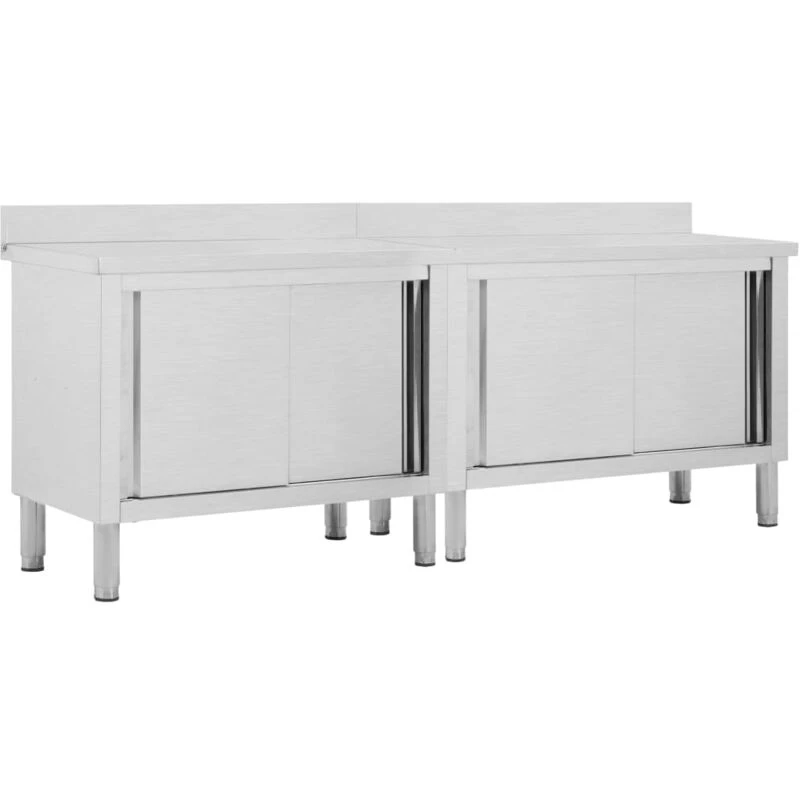 Image of VIDAXL Vidaxl - Work Tables with Sliding Doors 2pcs 240x50x(95-97)cm Stainless Steel 8720286064009