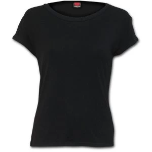Image of Urban Fashion Boatneck Cap Sleeve Womens Large Short Sleeve Top - Black