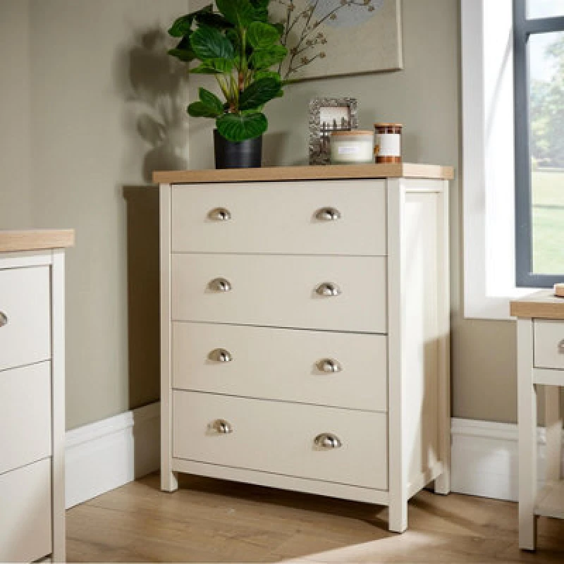 Image of Home Source Avon 4 Drawer Chest Bedroom Storage Unit Off White