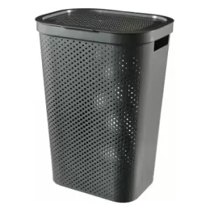 image of Curver Recycled Infinity Dots Laundry Hamper 60L Dark Grey - 248905