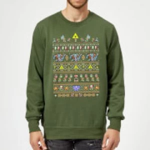 Image of Nintendo The Legend Of Zelda Retro Green Christmas Sweatshirt - L - Green