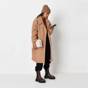 image of Missguided Teddy Zip Pocket Coat - Brown