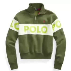 image of POLO RALPH LAUREN Ladies Logo quarter Zip Sweater - Green