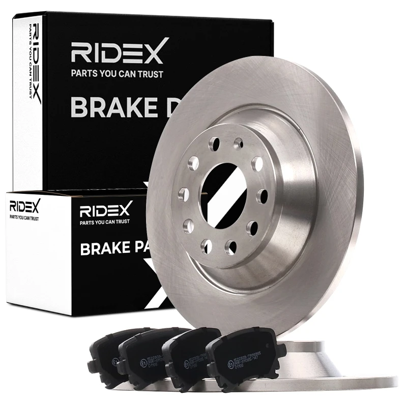 Image of RIDEX 3405B0864 Brake disc and pads set without accessories, Rear Axle, Brake Disc Type: Solid Brake Set,disc brakes (3405)
