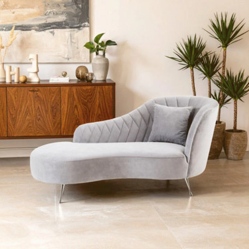 Image of Orsina Rene Grey Velvet Chaise Longue