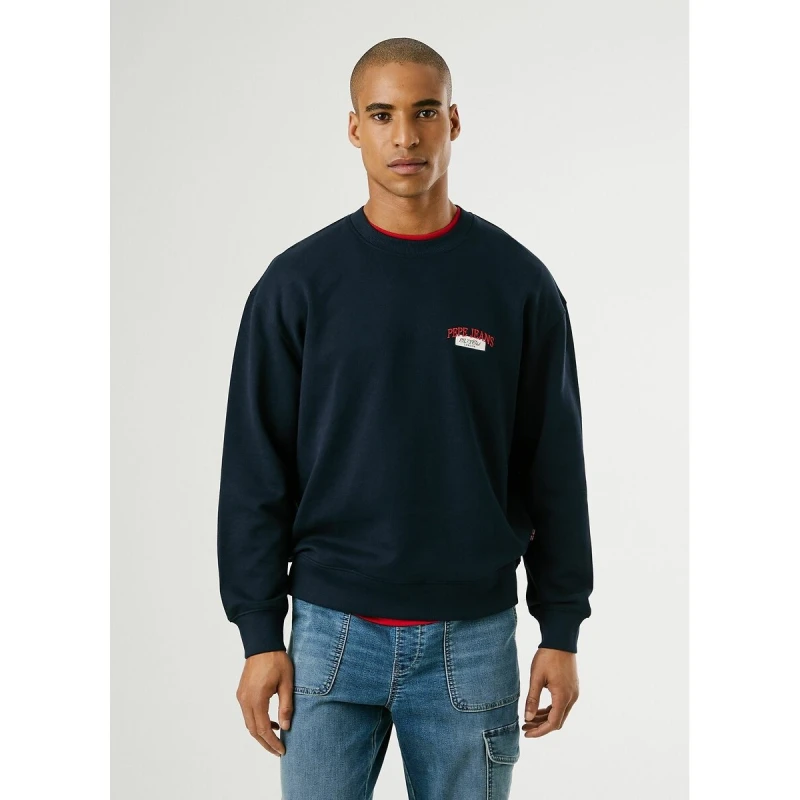 Image of Pepe Jeans Mason Crew Neck Sweatshirt Navy Blue Cotton S