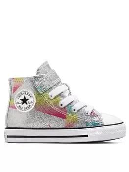 image of Converse Chuck Taylor All Star Prism Glitter 1v Infant Hi Top Trainers, Silver, Size 8 Younger