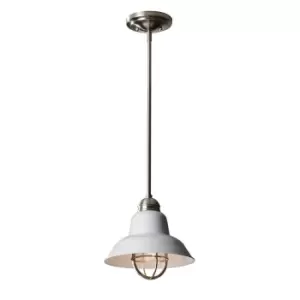 image of 1 Bulb Ceiling Pendant Light Fitting Brushed Steel Glossy White LED E27 60W