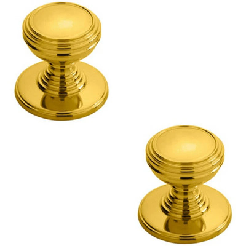Image of Loops 2x Ringed Tiered Cupboard Door Knob 30mm Diameter Polished Brass Cabinet Handle Metallics unisex