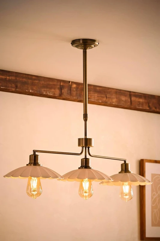 Image of ValueLights Holborn Brushed Gold Scallop Shade 3 Way Diner Ceiling Light & Bulbs in Cream Cream Unisex