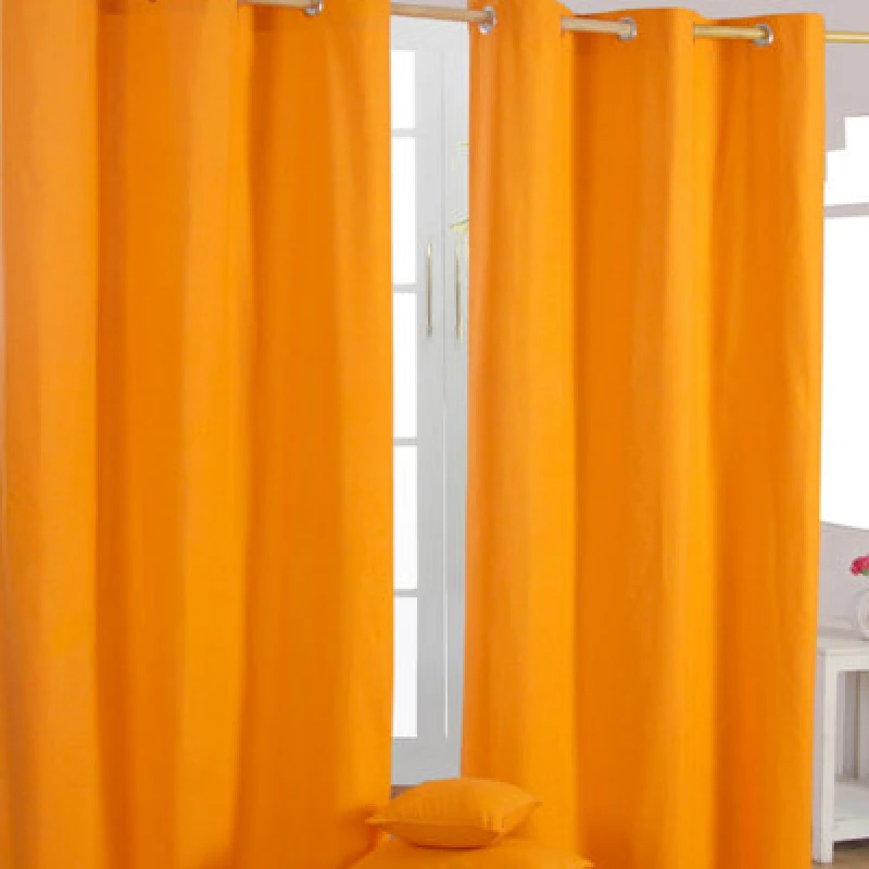 Image of Homescapes Plain Orange Cotton Eyelet Curtains 117 X 137 Cm