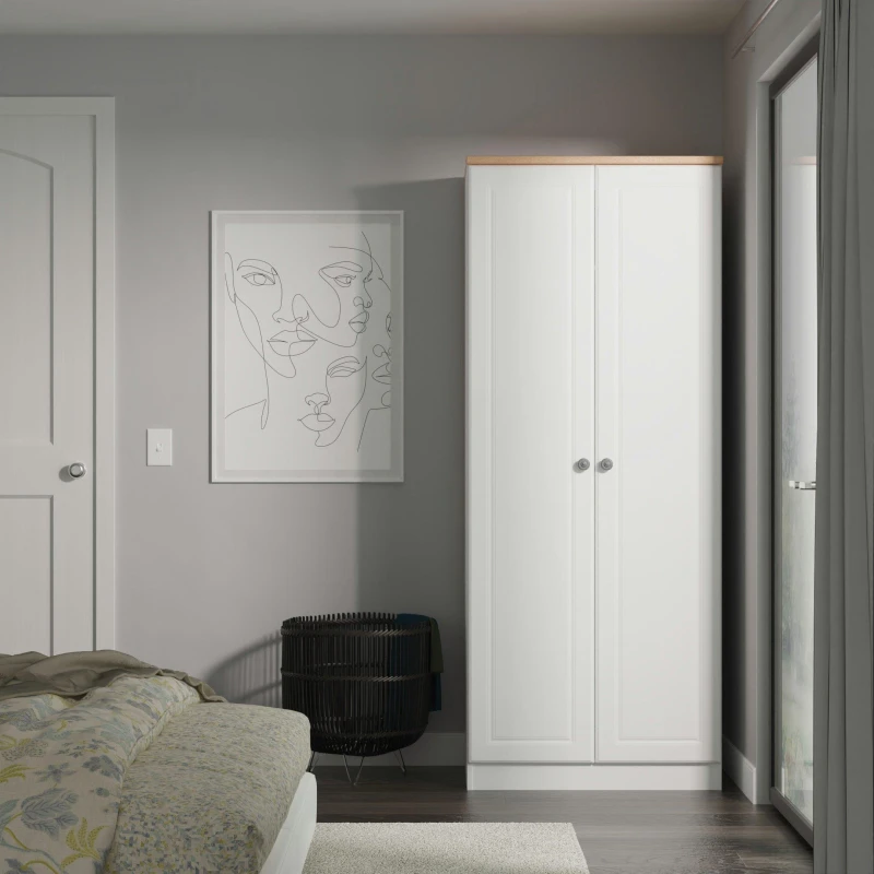 Image of Welcome Furniture Ready Assembled Norfolk 2ft6In Plain Wardrobe In White Ash & Bardolino Oak, White NOR060WABO