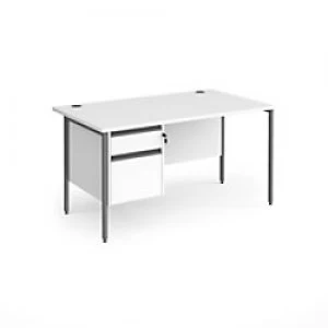 Image of Dams International Straight Desk with White MFC Top and Graphite H-Frame Legs and 2 Lockable Drawer Pedestal Contract 25 1400 x 800 x 725mm