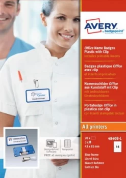 Image of Office 40 Name Badge with Susp Clip Blue 20 Badges 42 Lbls