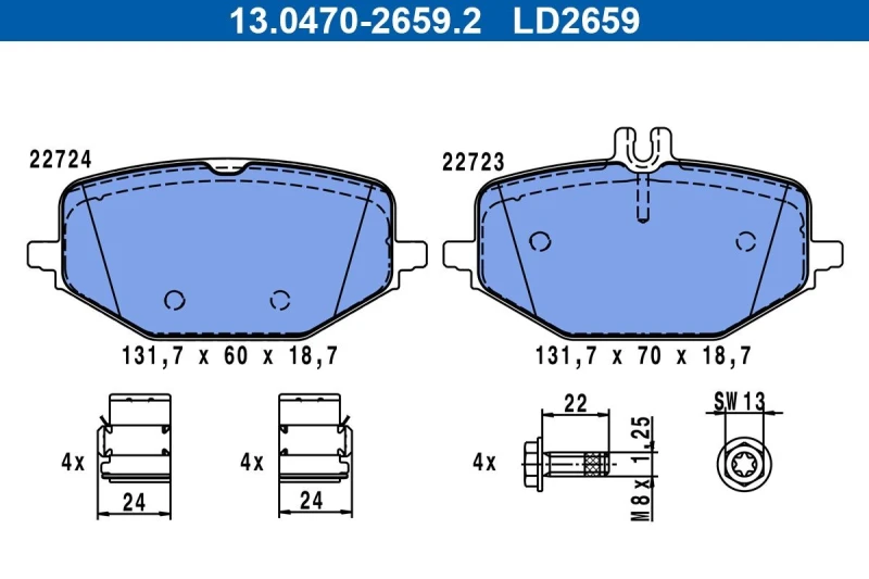 Image of ATE 13.0470-2659.2 Brake pad set Ceramic excl. wear warning contact, with accessories, with brake caliper screws Brake Pad Set,disc brake (402)