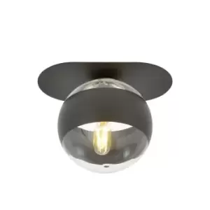 image of Plaza Black Globe Ceiling Light with Clear,Black Glass Shades, 1x E14