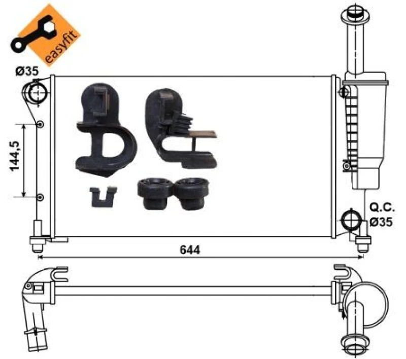 Image of NRF 53075 Engine radiator EASY FIT, Mechanically jointed cooling fins, Aluminium, with mounting parts Aluminium Radiator,engine cooling (470)