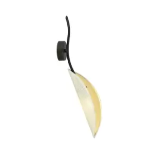 Image of Lotus Black Designer Wall Lamp with White, Gold Fabric Shades, 1x E14