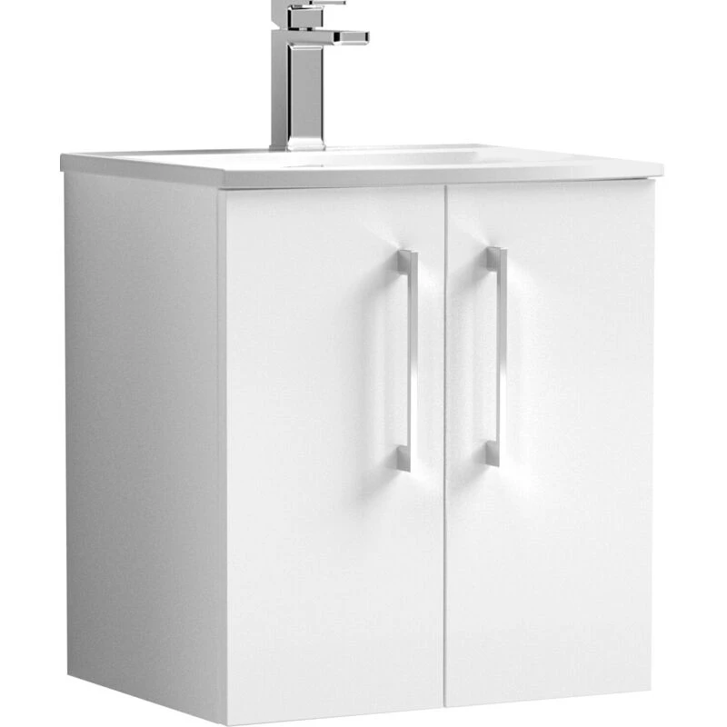 Image of Balterley Bathroom 2-Door Wall-Hung Curved Basin Vanity Unit, White, 500mm in White White Unisex