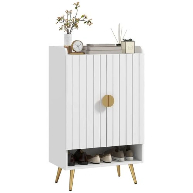 Image of HOMCOM Modern Hallway Shoe Cupboard with Adjustable Shelves for Entryway White
