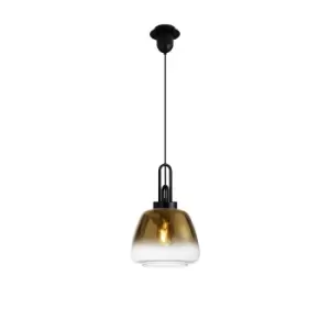 image of Yorktown E27 Ceiling Pendant With 28cm Trapezium Glass, Matt Black, Brass Gold