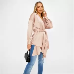 image of Missguided Tall Wrap Front Satin Blouse - Brown