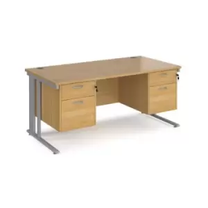 Image of Office Desk Rectangular Desk 1600mm With Double Pedestal Oak Top With Silver Frame 800mm Depth Maestro 25 MCM16P22SO