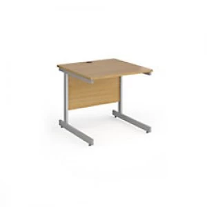 Image of Dams International Rectangular Straight Desk with Oak Coloured MFC Top and Silver Frame Cantilever Legs Contract 25 800 x 800 x 725mm