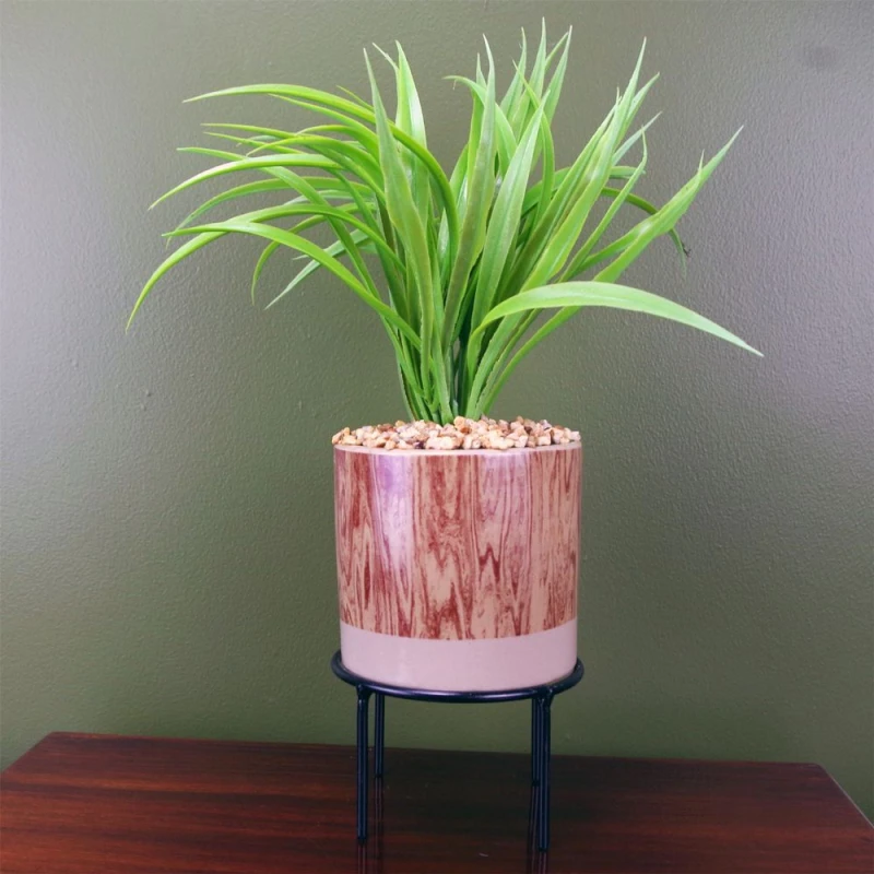 Image of Leaf 35cm Artificial Grass Plant with Contemporary Ceramic Planter and Metal Stand set Green unisex