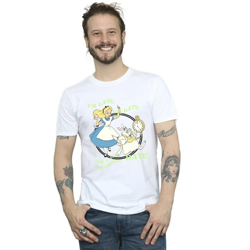 Image of Disney Men Alice In Wonderland I'm Late T-Shirt in White Size: Small White S Male 5063283638259