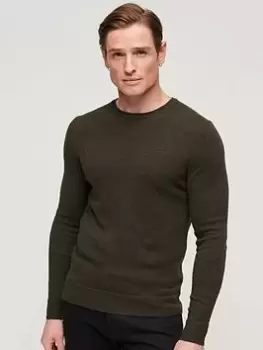 image of Superdry Essential Slim Fit Crew Knit Jumper - Dark Green, Dark Green, Size 2XL, Men