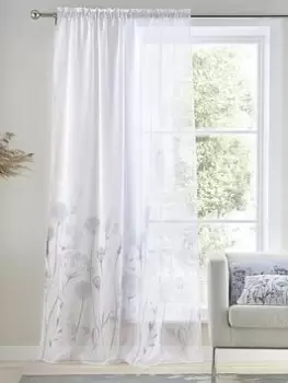 Image of Catherine Lansfield Meadowsweet Floral Tab Top Voile Curtain Panel - White