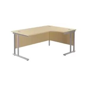 Image of Twin Upright Right Handed White Frame Radial Desk with Pedestal - 1800mm - Maple