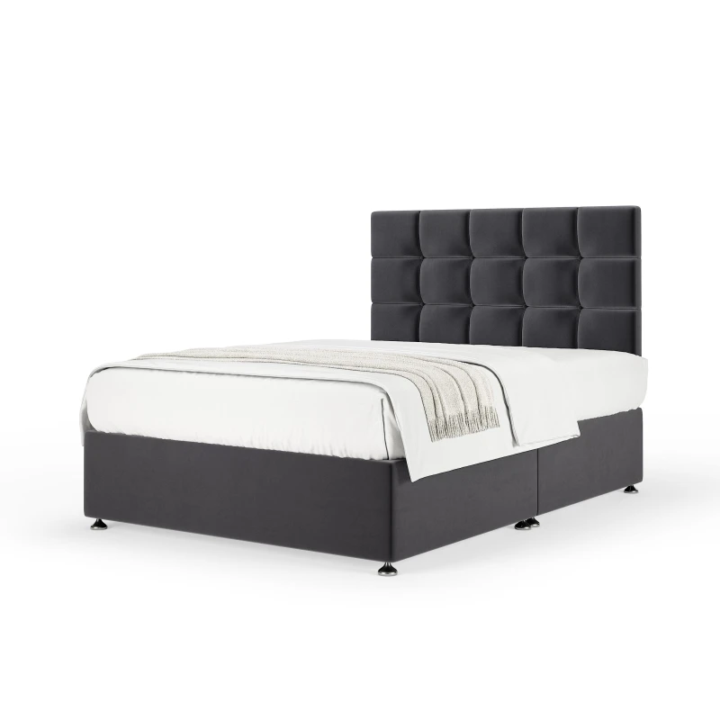 Image of Bedmaster Bedmaster Plush Velvet Divan Base And Square Headboard in Grey Size: Super King Grey Super King Unisex 7867870857270