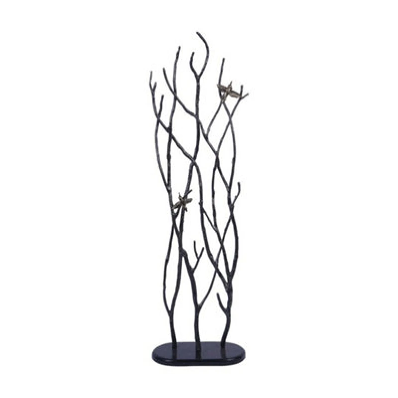 Image of Buttercup Farm Decorative Screen Sculpture With Branches And Birds - Aluminium - L21 X W40 X H135cm - Black
