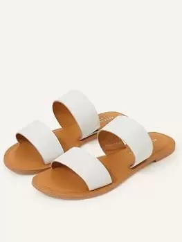 Image of Accessorize Leather Double Strap Sliders, White, Size 41, Women
