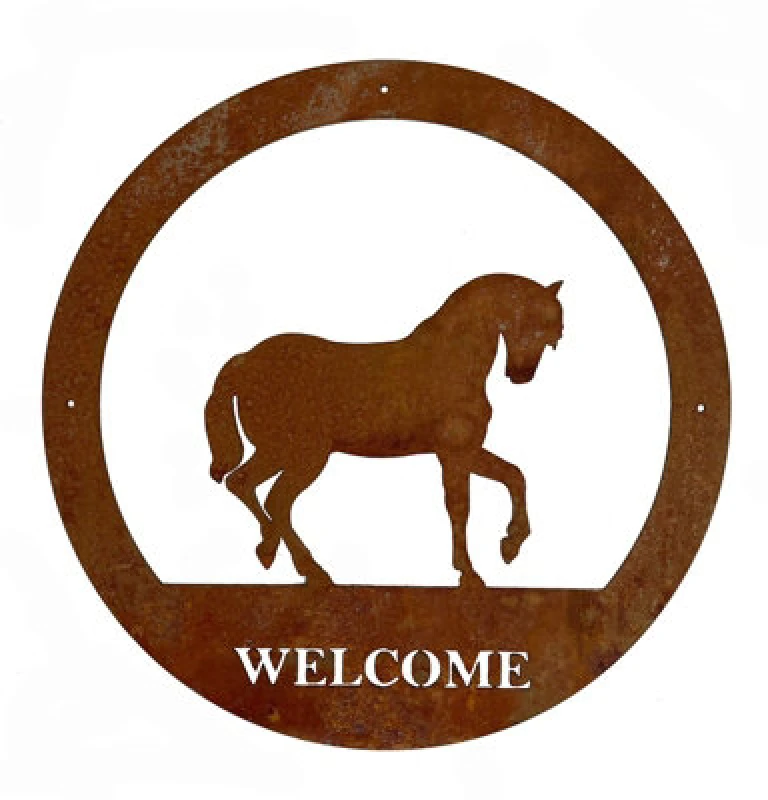 Image of Poppy Forge Horse Large Wall Art - With Text - Steel - W49.5 X H49.5cm - Bare Metal/ready To Rust
