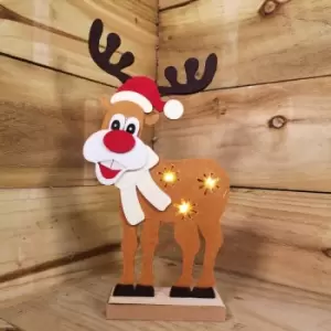 image of Premier 32cm Felt Reindeer with Santa Hat and 3 Warm White LED