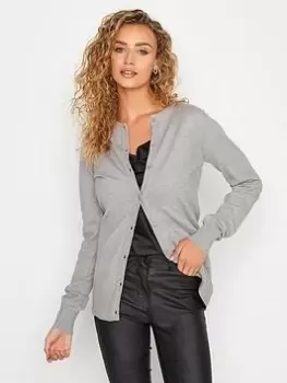 image of Long Tall Sally Grey Marl Crew Neck Cardigan, Grey, Size 10-12, Women