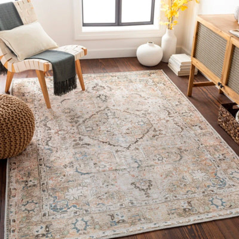 Image of Livabliss Machine Washable Traditionnal Boho Taupe Clara Area Rug 160 X 213cm - Easy Care, Non Shedding, Ideal For Living Room & Bedroom