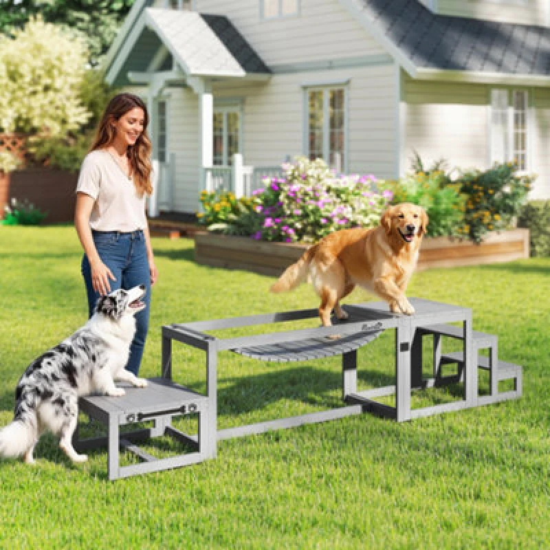 Image of Pawhut 3 Pieces Wooden Dog Agility Training Equipment, Grey