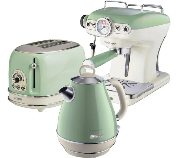 image of Ariete ARPK5 Vintage 2 Slice Toaster, 1.7L Fast Boil Jug Kettle & Espresso Coffee Maker